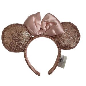 Disney Minnie Mouse Sequin Pink Ears Headband Puffy Satin Bow NEW